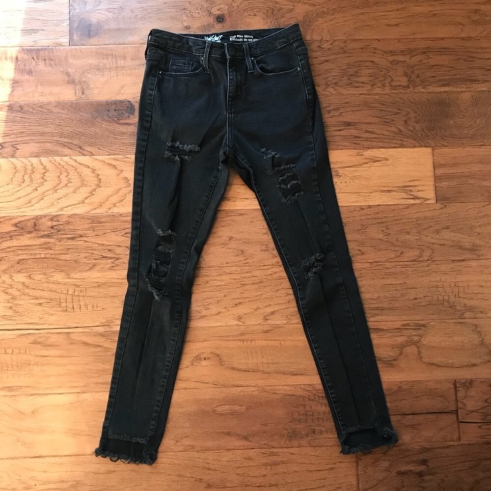 high waisted distressed jeans